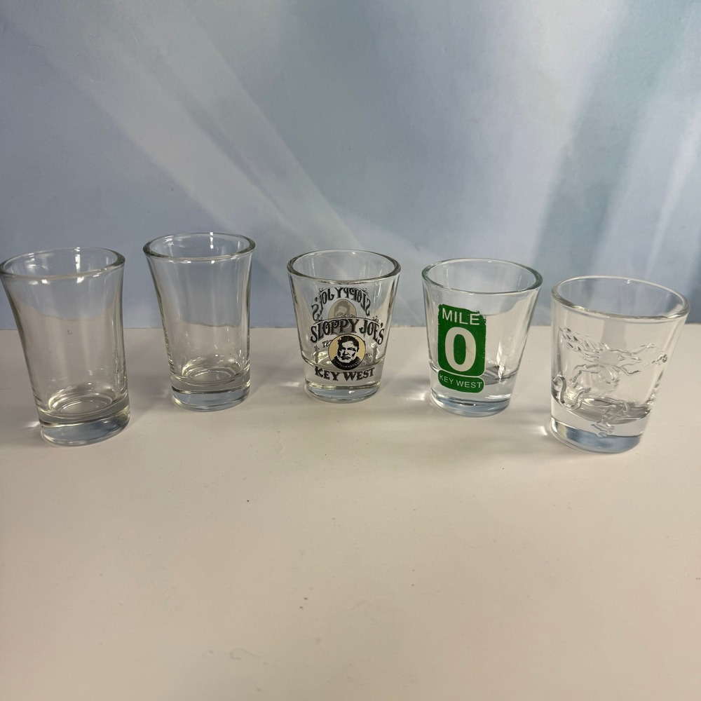 Key West Shot Glass Lot Clear Sloppy Joes Mile 0 Souvenir Barware